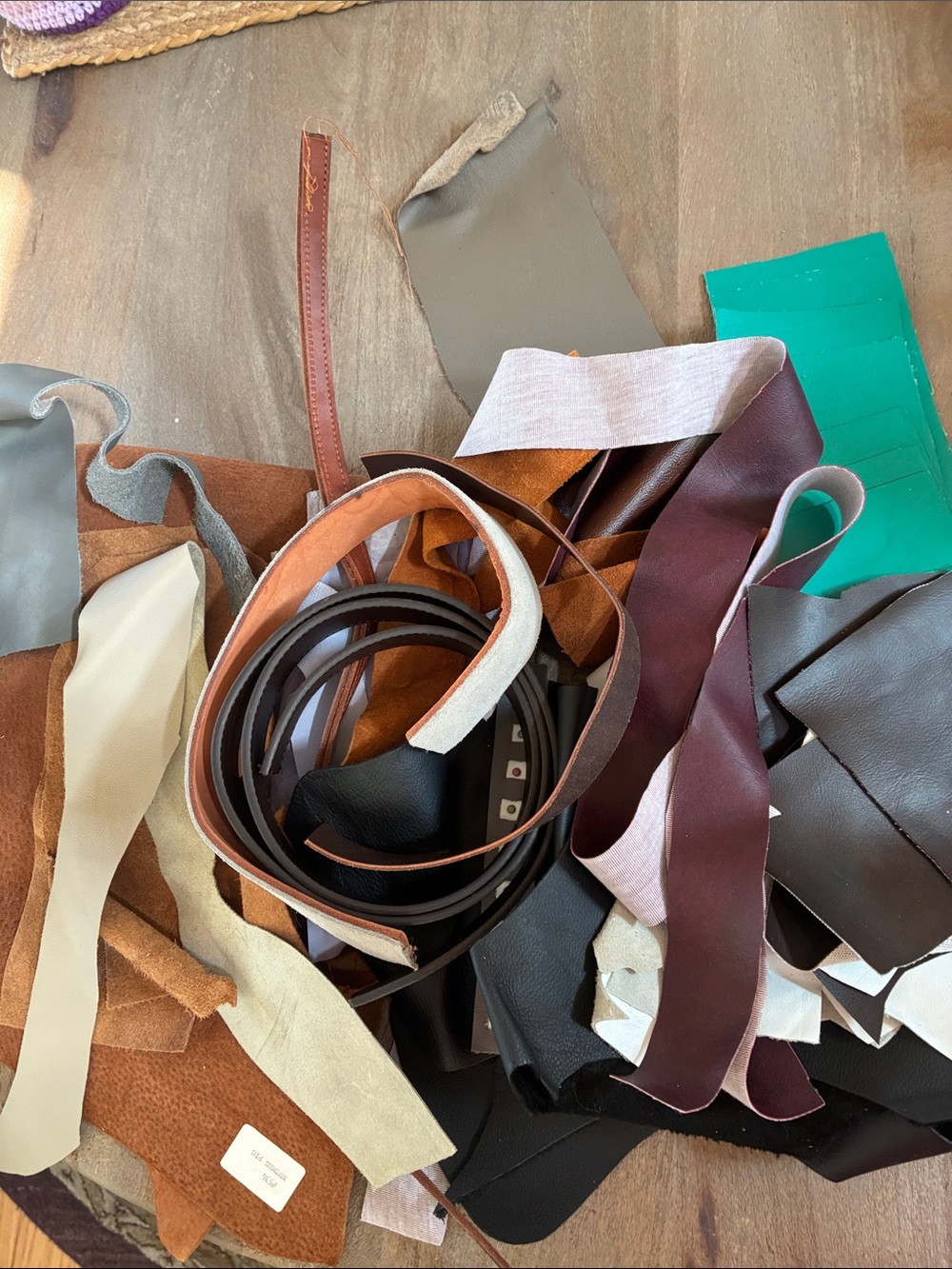 Leather Belt Straps scraps & pieces Multi Brown Black white turquoise gray